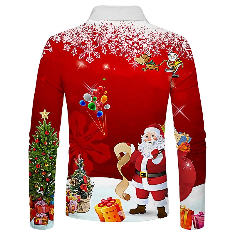 Christmas Men's Christmas Scene 3D Zipper Polo Collar Golf Santa Claus Collar Red Street Long Sleeve Zipper Clothing Apparel Fashion Casual Breathable Comfortable2