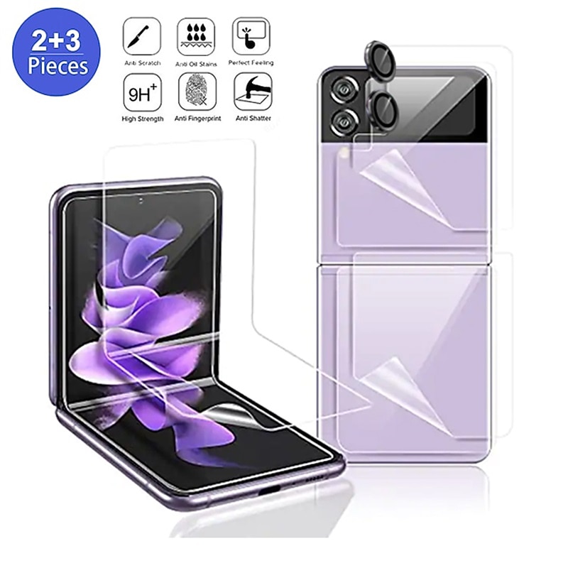 1 Set Screen Protector + Camera Lens Protector Back Screen Protector For Samsung Galaxy Z Flip 7 Z Flip 6 Z Flip 5 Z Flip 4 Z Flip 3 Tempered Glass TPU Hydrogel 9H Hardness Anti-Fingerprint High