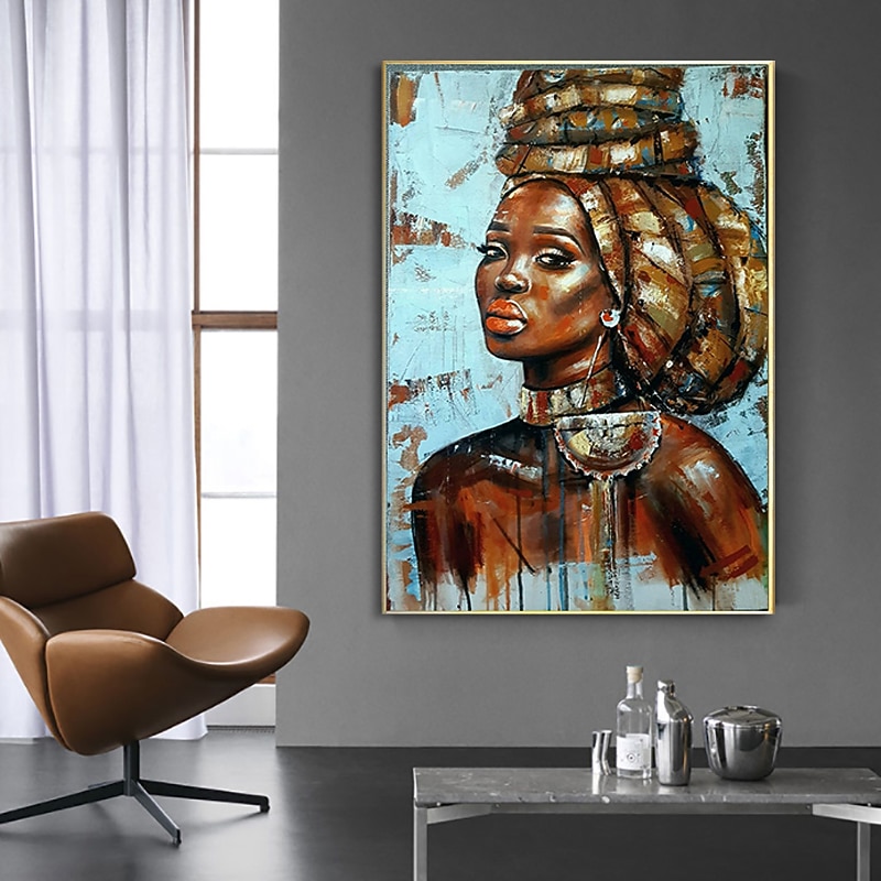 Handmade Oil Painting Canvas Wall Art Decoration Portrait African Girl for Home Decor Rolled Frameless Unstretched Painting3