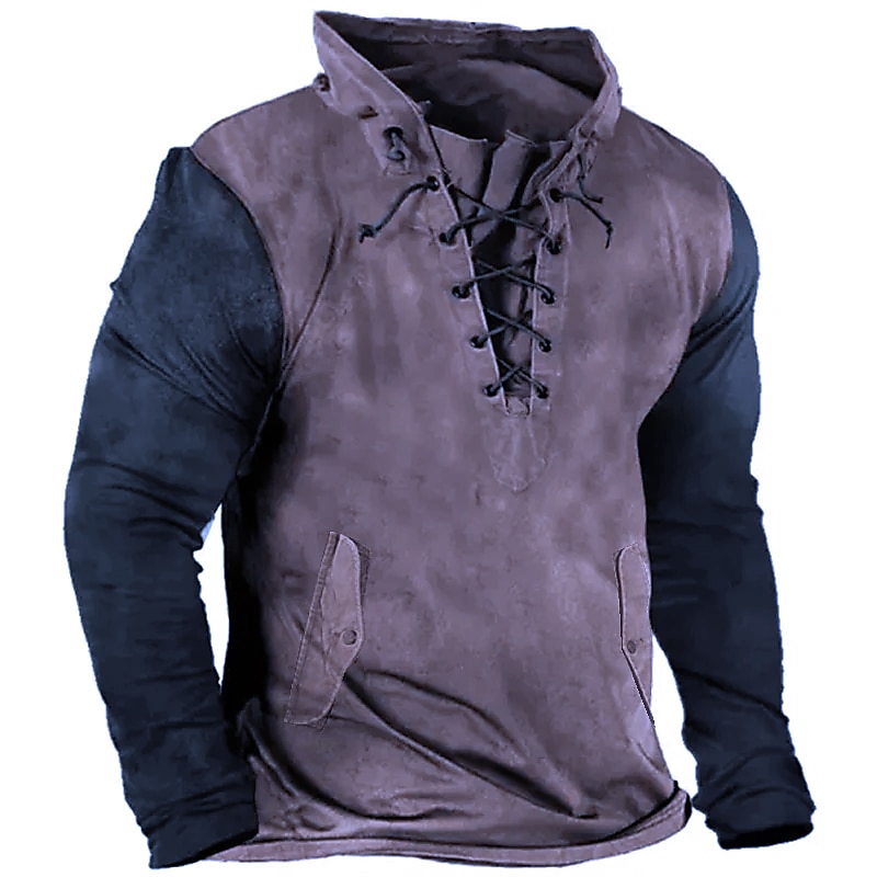 Men's Sweatshirt Pullover Tactical Black Red Blue Purple Brown Standing Collar Color Block Graphic Prints Lace up Sports & Outdoor Casual Daily 3D Print Polyester Streetwear Designer Basic Spring4