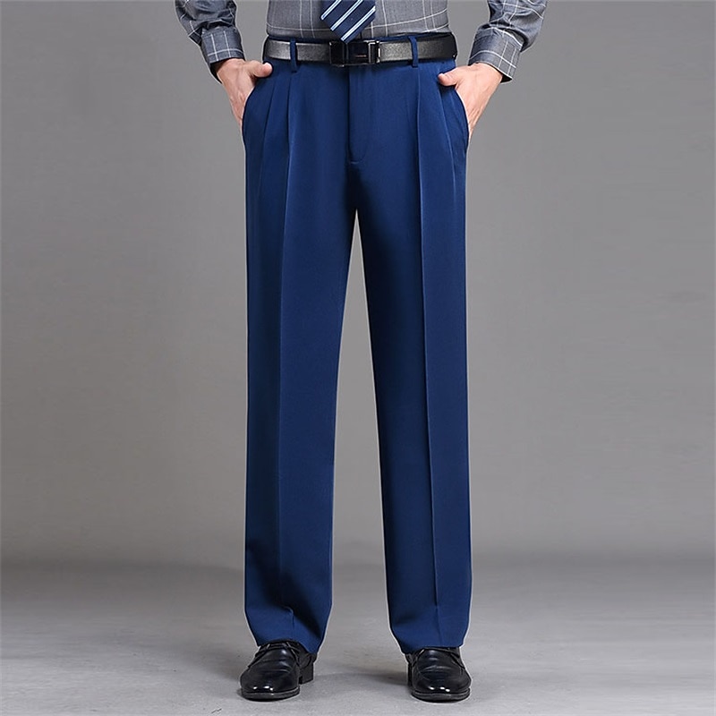 Men's Dress Pants Trousers Casual Pants Pleated Pants Pocket Plain Comfort Warm Wedding Business Casual Retro Vintage Classic Gray Green Black+Grey High Waist Stretchy2