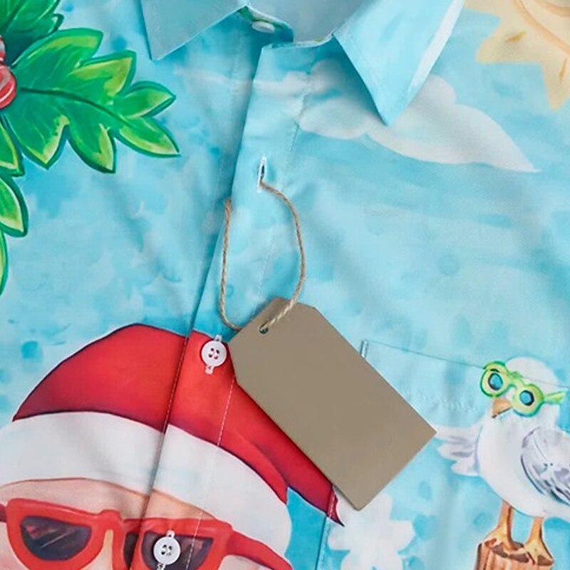 Christmas Men's Santa Claus Hawaiian Shirt Santa'S Hawaiian Graphic | Outdoor Blue Cotton | The Beach | Shirts Aloha Claus Prints Turndown 3D Short Sleeves Button Clothing2