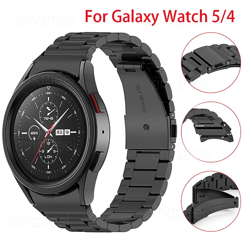 Watch Band for Samsung Galaxy Watch 7/6/5/4  40/44mm, Watch 5 Pro 45mm, Watch 6 Classic 43/47mm, Watch 4 Classic 42/46mm Stainless Steel Genuine Leather Replacement  Strap Metal Clasp Link Bracelet2