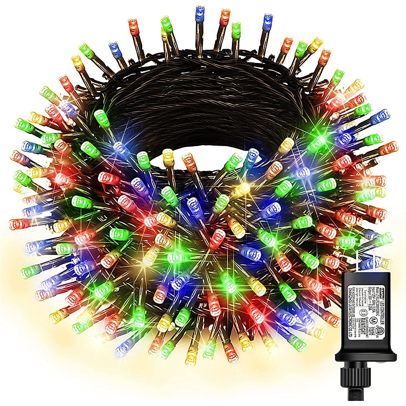 Outdoor Christmas Tree Lights, Waterproof 10-100M LED Twinkle String Light with 8 Modes, Plug-in Xmas Fairy Lights, Christmas Window Green Wire Holiday Decoration