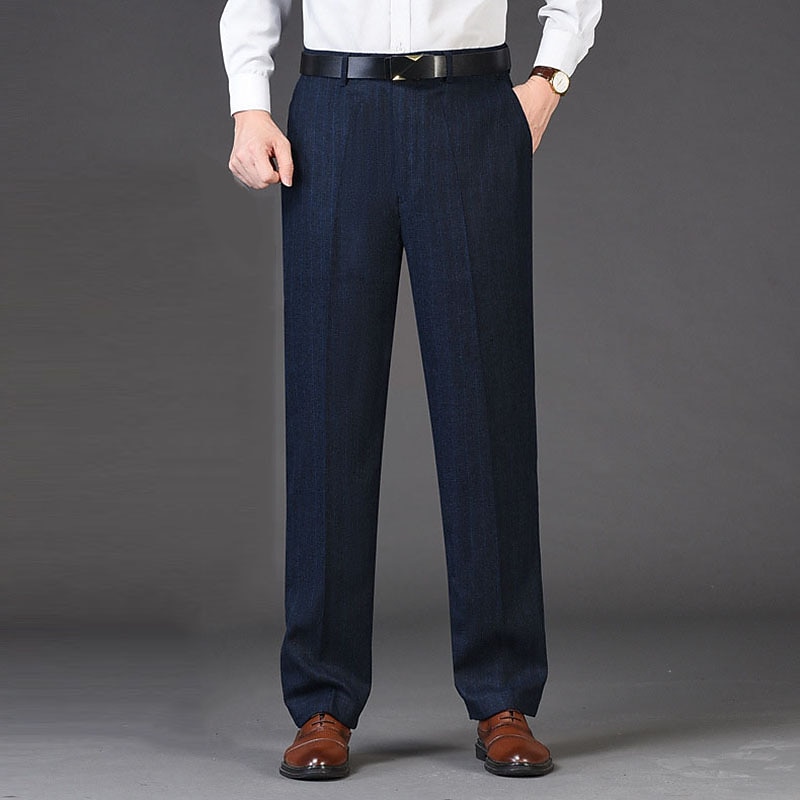Men's Dress Pants Trousers Casual Pants Flat Front Pants Pocket Plaid Stripe Comfort Warm Wedding Business Casual Retro Vintage Classic Dark Khaki Royal Blue High Waist Stretchy3