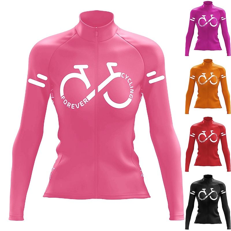 Women's Cycling Jersey Graphic Letter & Number Long Sleeve Bike Jersey Top with 3 Rear Pockets Mountain Bike MTB Road Bike Cycling Quick Dry Reflective Strips Back Pocket Moisture Wicking Sports