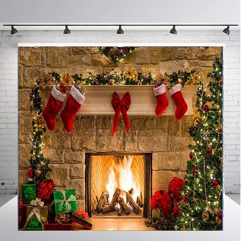 Christmas Decorations Santa Claus Xmas Large Wall Tapestry Art Decor Blanket Photo Background Backdrop Curtain Picnic Tablecloth Hanging Home Bedroom Living Room Dorm 3D Fireplace Tree Gift Polyester3