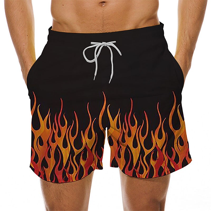 Men's Optical Illusion Print Flame Swim Trunks Swim Shorts Board Shorts Hawaiian Holiday Drawstring with Mesh lining Elastic Waist Designer Clothing Apparel2