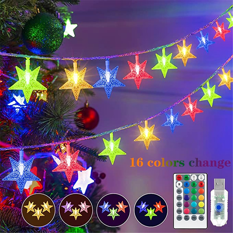 Star String Lights Christmas Lights Decorations 10M USB 16 Color Change Remote Control Holiday Lights Party Holiday Dimming Timing USB Power Supply New Year Decorative Lights for Christmas 1 Set