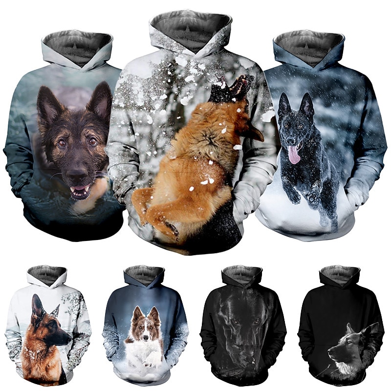 Kids Boys Hoodie Pullover Animal Dog Long Sleeve Pocket Children Top Casual 3D Print Hoodie Cool Daily Black Navy Blue Blue Fall 7-13 Years
