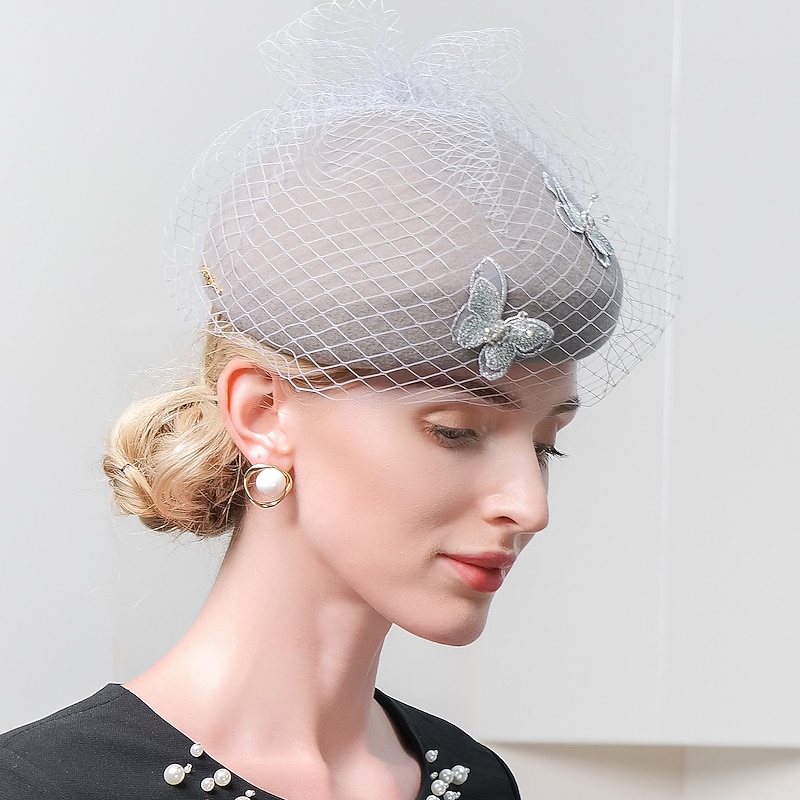 Fashion Elegant Tulle / Wool / Acrylic / Organza Hats with Butterfly / Trim / Tulle 1PC Party / Even/ Special Occasion / Office & Career / Graduation / Congratulations / Anniversary / Back To School /4