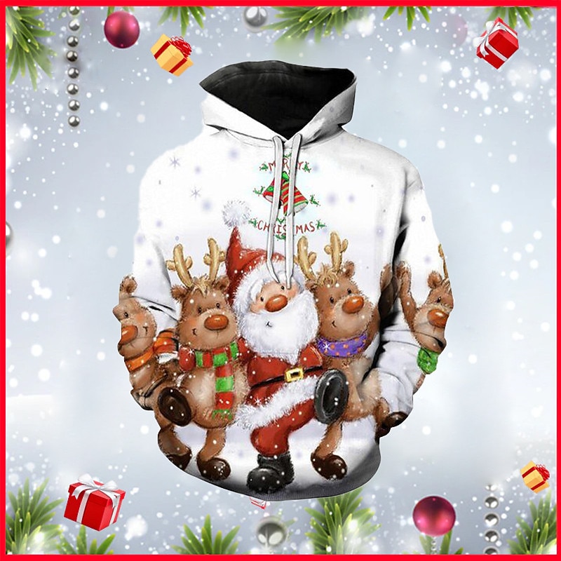 Christmas Men's Santa Claus 3D Hoodies Pullover Green Blue Royal Blue Red White Hooded Santa Claus Graphic Prints Print  Daily Sports 3D Print Basic2