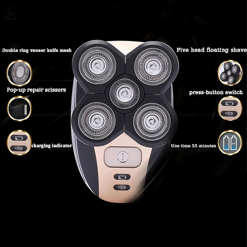 5 In 1 4D Men's Rechargeable Bald Head Electric Shaver 5 Floating Heads Beard Nose Ear Hair Trimmer Razor Clipper Facial Brush4