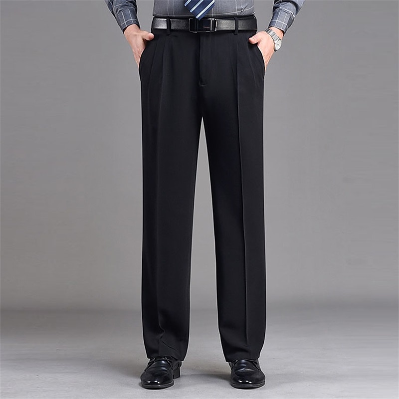 Men's Dress Pants Trousers Casual Pants Pleated Pants Pocket Plain Comfort Warm Wedding Business Casual Retro Vintage Classic Gray Green Black+Grey High Waist Stretchy3