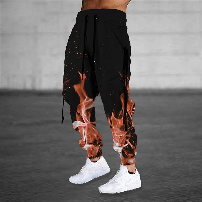 Men's Sweatpants Joggers Trousers Drawstring Elastic Waist 3D Print Graphic Prints Flame Comfort Sports Outdoor Casual Daily Cotton Blend Terry Streetwear Designer Blue Orange Micro-elastic3