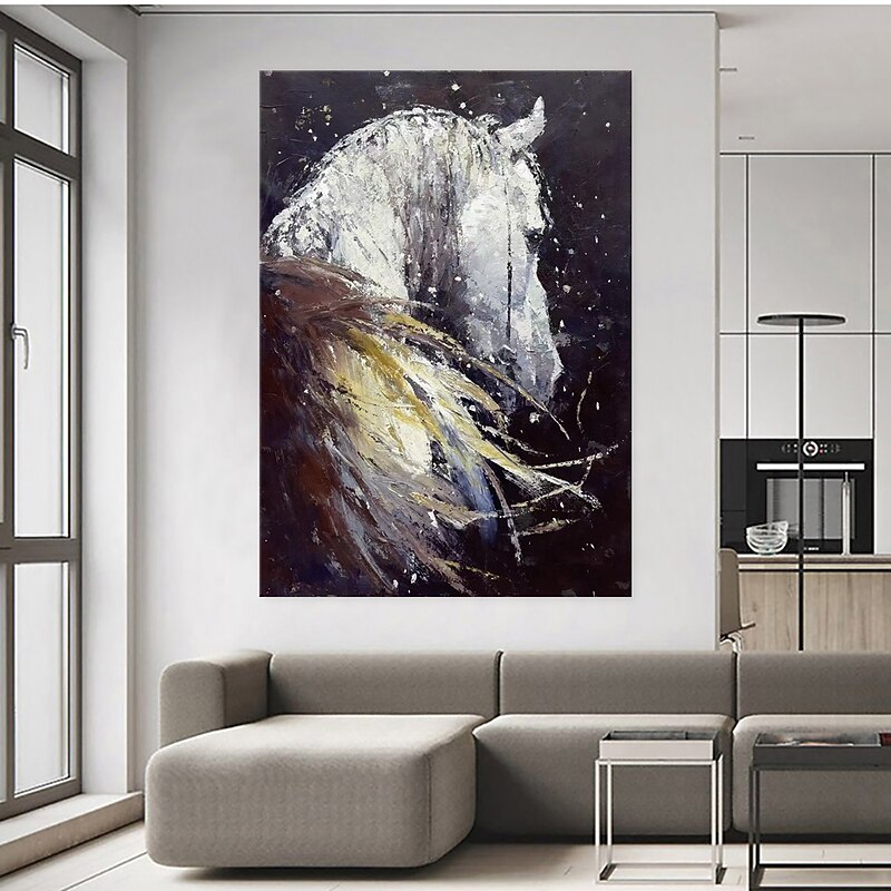 Animal Oil Painting Black and White Horse Wall Art Canvas Decoration Modern  for Home Decor Rolled Frameless Unstretched Painting3