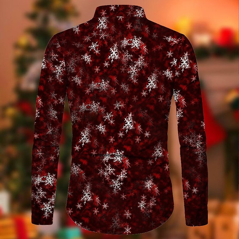 Christmas Men's Christmas tree Printed Shirts Christmas, Graphic Shirts Tree Prints Turndown Purple Black Green Yellow Wine 3D Street Long Sleeve Button Casual Brown Cotton Button-Down2