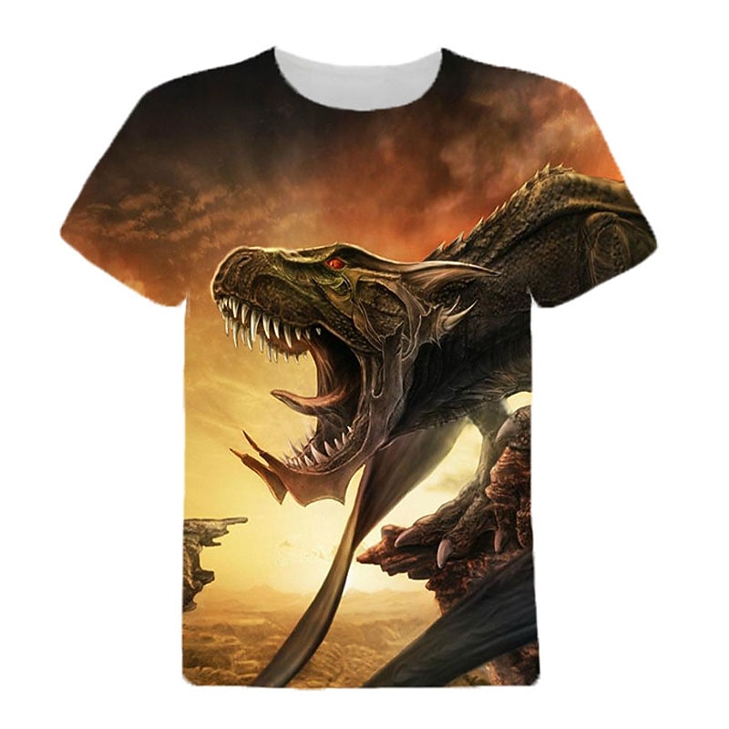 Kids Boys T shirt Tee Animal Dinosaur Short Sleeve Crewneck Children Top Casual 3D Print Cool Daily Summer Wine 3-12 Years3