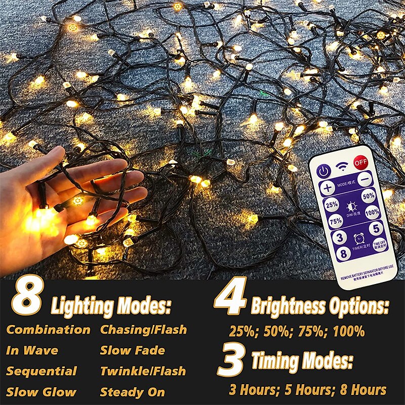 Waterproof Solar Christmas Lights - 30-100M, 300-800 LED String Lights with Remote & 8 Modes for Xmas Tree & Garden Decor Window Decoration2