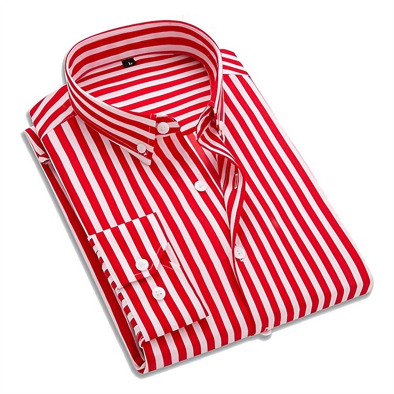 Men's Dress Shirt Button Down Shirt Collared Shirt Non Iron Shirt Black White Red Navy Blue Long Sleeve Striped Collar Spring & Summer Wedding Work Clothing Apparel2