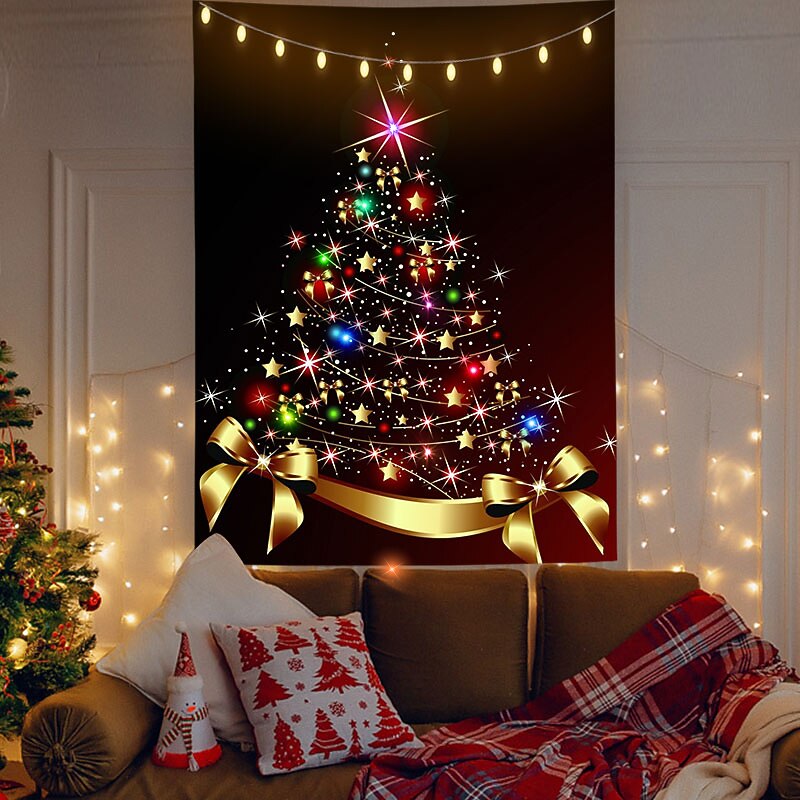Christmas Decorations Ribbon Holiday Party Wall Tapestry Xmas Photography Backround Art Decor Hanging Bedroom Living Room Decoration Tree3