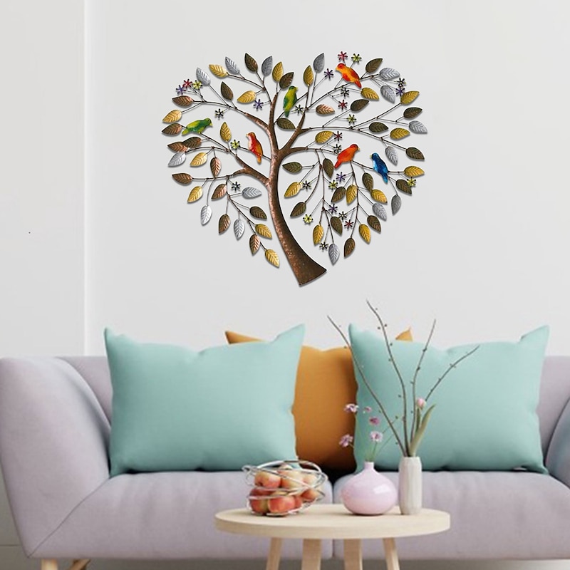 Heart Shape Family Tree Metal Wall Decor Tree of Life Metal Wall Art Bird Ornament Home Bedroom Living Room Window Decoration4