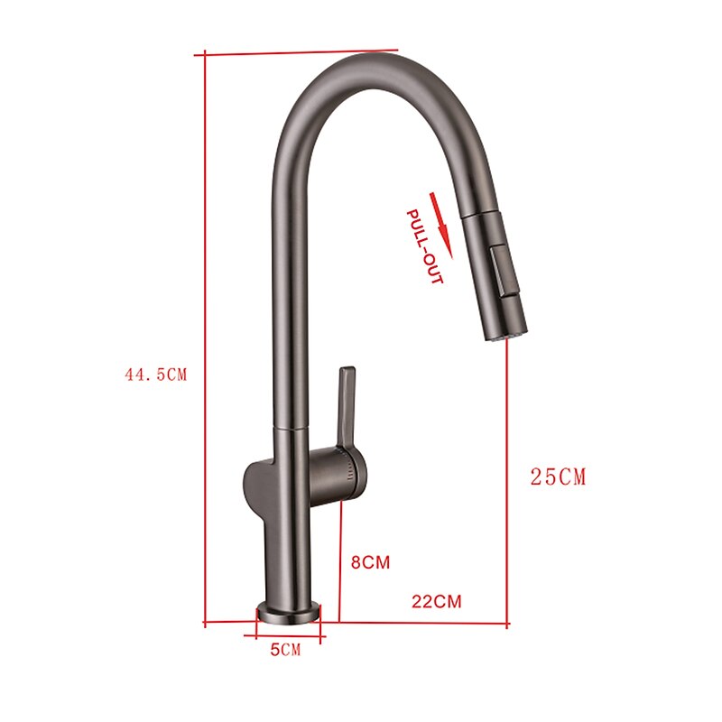 Kitchen Faucet with Pull-out Spray,Single Handle One Hole Brass High Arc 2-modes 360°Rotatable Modern Contemporary Kitchen Taps4