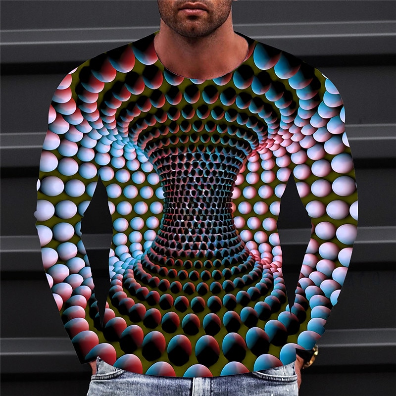 Men's Geometric Graphic Prints T Shirt Long Sleeve T shirt 3D Print Crew Neck Shirt Sports Designer Basic Outdoor Street Daily Purple Orange Green Spring &  Fall Clothing Apparel S M L XL XXL 3XL3