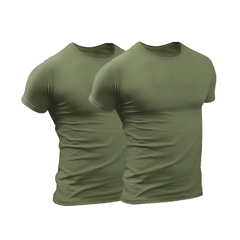 2 Pieces  Men's Set Crew Neck T shirt Tee Solid Color White&Blue White Green Black+Army Green Navy Blue+Black Dark Grey+Army Green Print Casual Holiday Short Sleeve Clothing Apparel Sports Fashion2