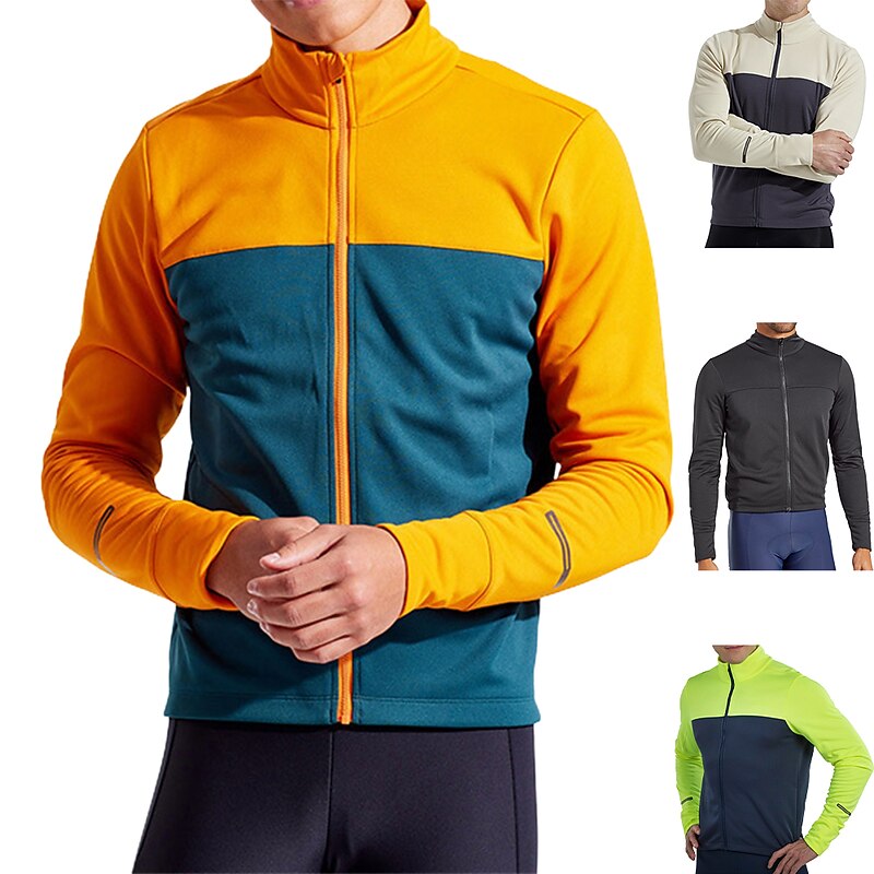 Men's Cycling Jersey Color Block Long Sleeve Bike Jersey Top with 3 Rear Pockets Mountain Bike MTB Road Bike Cycling Quick Dry Reflective Strips Back Pocket Moisture Wicking Sports Black Yellow Blue