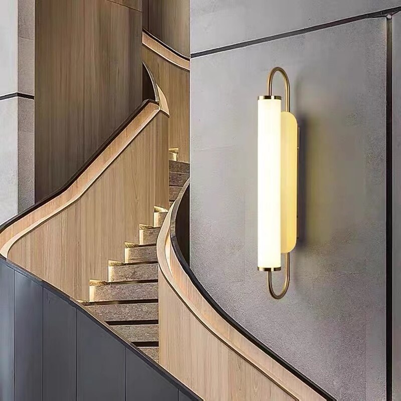 LED Wall Light Brass, Modern Strip Wrought Iron Glass Wall Lamp, Indoor Bedroom Bedside Lighting Wall Lights, Living Room Stair Lamps