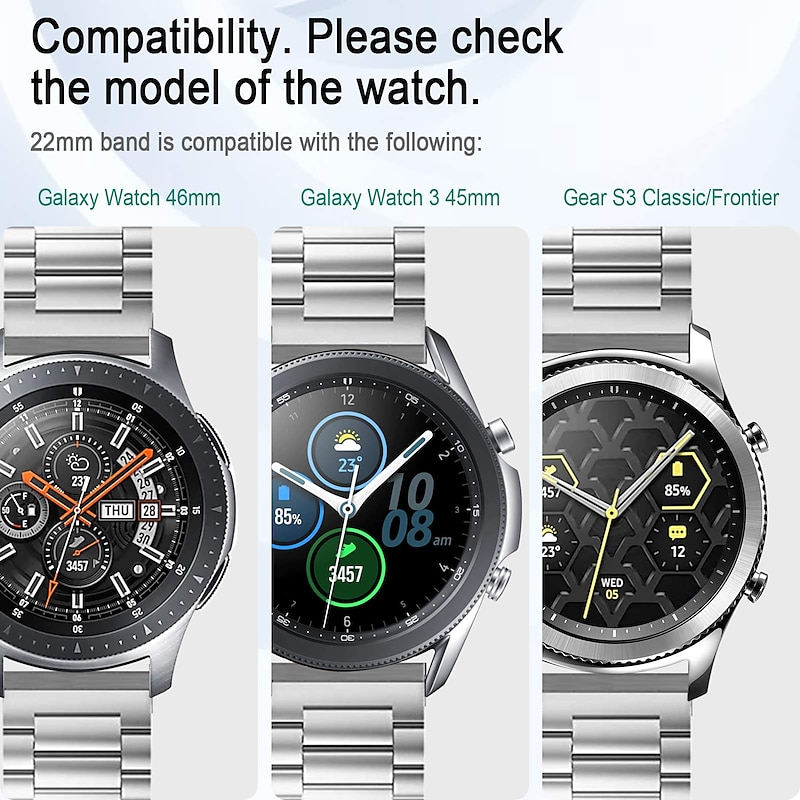 Watch Band for Samsung Watch 3 45mm, Galaxy Wacth 46mm, Gear S3 Classic / Frontier, Gear 2 Neo Live Stainless Steel Replacement  Strap 22mm Wristband2