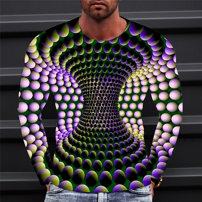 Men's Geometric Graphic Prints T Shirt Long Sleeve T shirt 3D Print Crew Neck Shirt Sports Designer Basic Outdoor Street Daily Purple Orange Green Spring &  Fall Clothing Apparel S M L XL XXL 3XL2