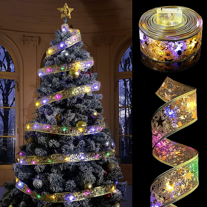 4m 5m 10m Christmas Decoration LED Ribbon Fairy Lights Christmas Tree Ornaments for Home DIY Bows Light String Navidad New Year4