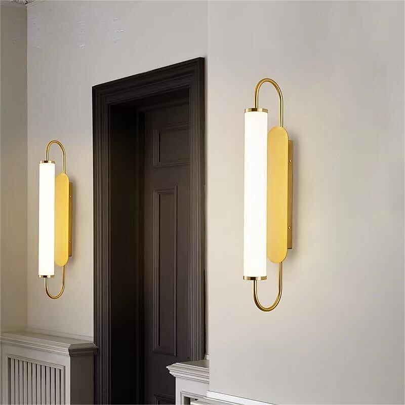 LED Wall Light Brass, Modern Strip Wrought Iron Glass Wall Lamp, Indoor Bedroom Bedside Lighting Wall Lights, Living Room Stair Lamps2