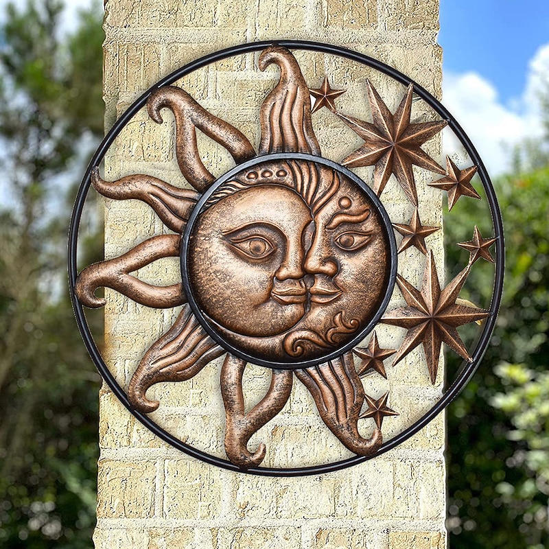 Wrought Iron Metal Wall Art Decoration Creative Sun Moon Star Sculptures Statue Wall Hanging Ornament for Home Garden3