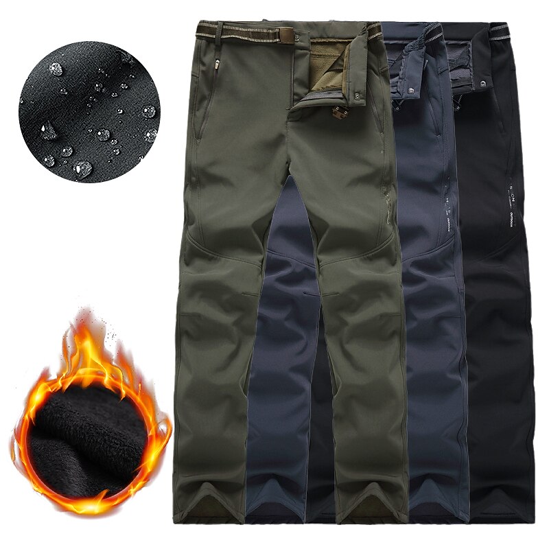 Men's Waterproof Hiking Pants Fleece Lined Pants Softshell Pants Winter Outdoor Thermal Warm Fleece Lining Waterproof Windproof Pants / Trousers Bottoms Black Army Green Fleece Hunting Ski