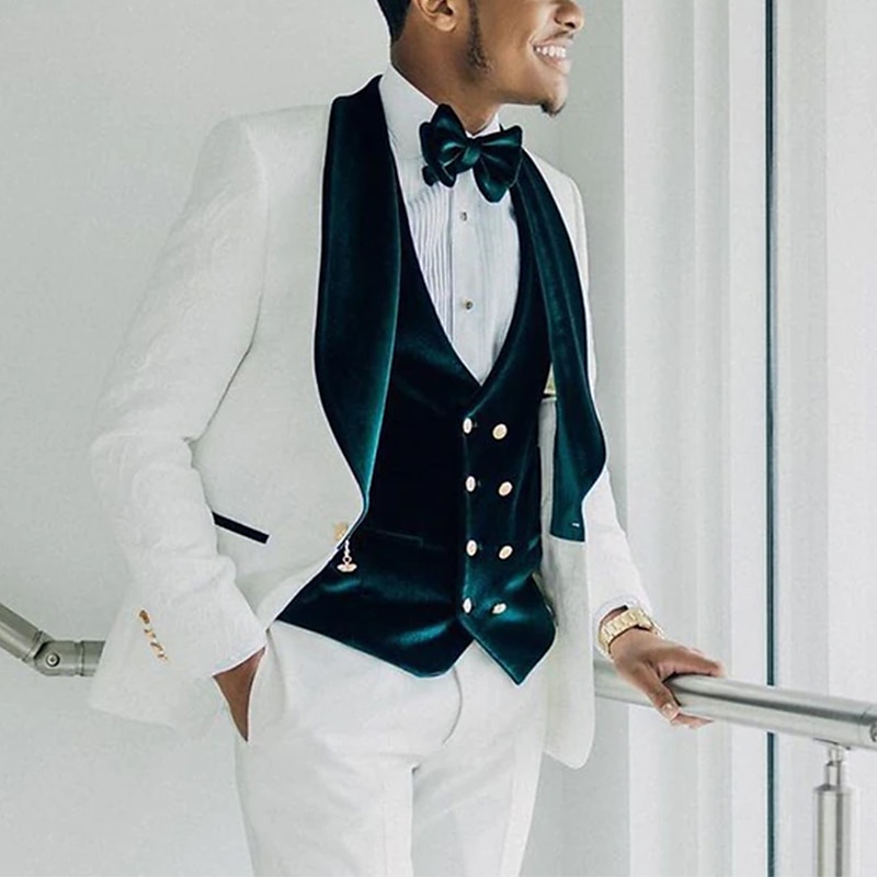 Men's Velvet Wedding Prom Party Tuxedos Red Burgundy Solid Colored Standard Fit 3 Piece Single Breasted One-button