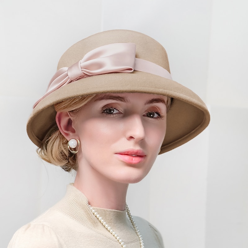 Elegant Vintage Inspired 100% Wool Hats with Satin Bow 1PC Special Occasion / Holiday Headpiece2