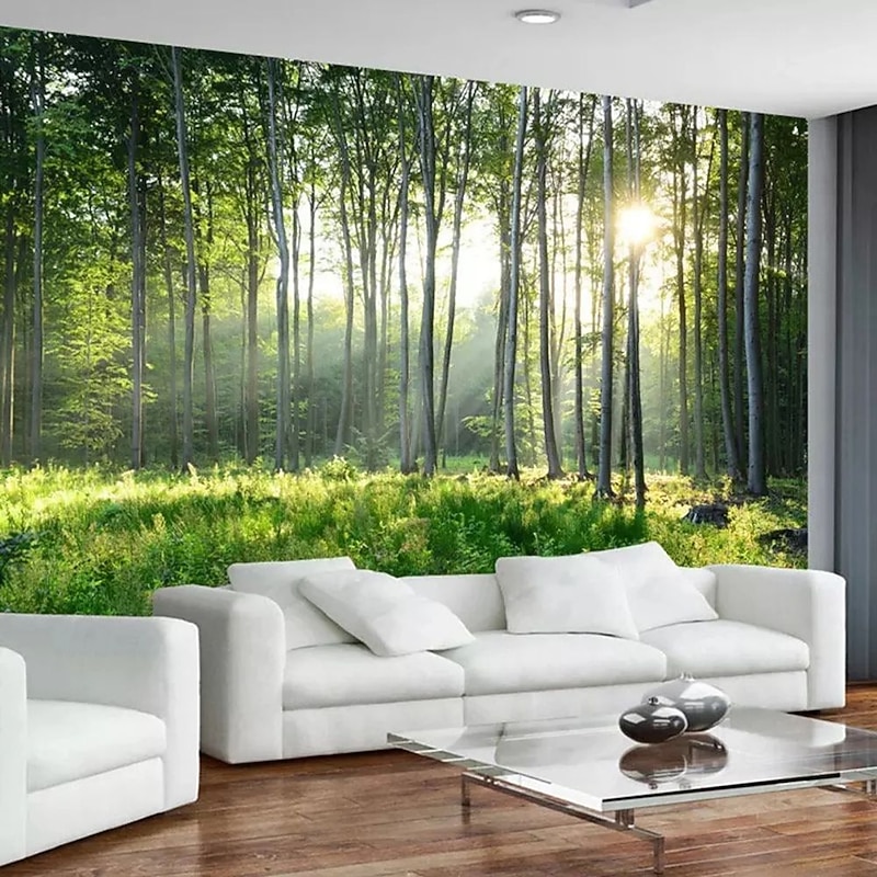 Landscape Wallpaper Mural Green Forest Wall Covering Sticker Peel and Stick Removable PVC/Vinyl Material Self Adhesive/Adhesive Required Wall Decor for Living Room Kitchen Bathroom
