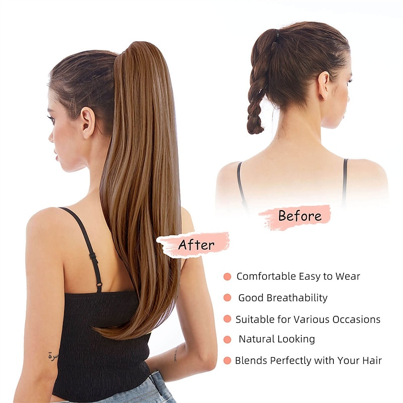 Ponytail ExtensionsHair Extension Ponytail 22 Long Claw Hair Extension Synthetic Wavy Straight Hairpieces Ponytail Clip in Ponytail Wig Daily Fluffy Pony Tail for Women4.8 OZ Brown4