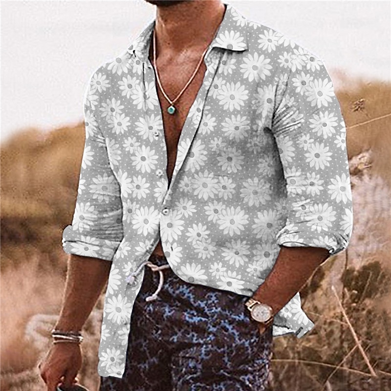 Men's Floral Shirt Button Up Shirt Long Sleeve Fashion Designer Casual Daily Holiday Fall & Winter Turndown Print Button-Down Yellow Gray2