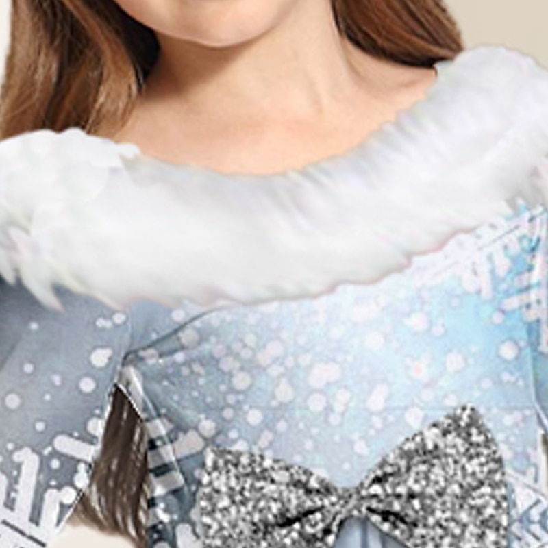 Kids Girls' Dress Snowflake Long Sleeve Casual Fur Trim Crewneck Adorable Daily Polyester Above Knee Casual Dress Swing Dress A Line Dress Fall Winter 3-10 Years Gray3