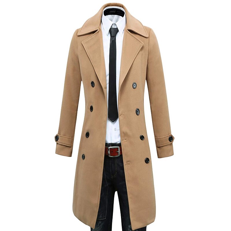 Men's Winter Coat Overcoat Peacoat Trench Coat Formal Business Winter 95% polyester 5% cotton Warm Outerwear Clothing Apparel Coats / Jackets Solid Color Vintage Style Notch lapel collar2