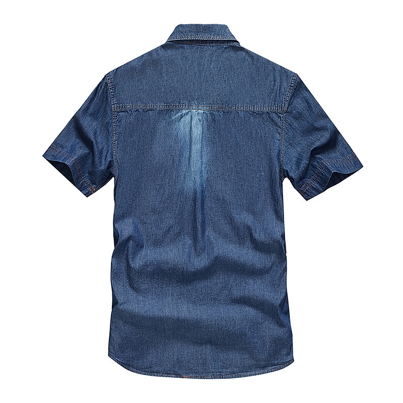Men's Shirt Chambray Shirt Summer Shirt Jeans Shirt Button Up Shirt Denim Shirt Navy Blue Blue Light Blue Short Sleeve Plain Solid Colored Turndown Outdoor Vacation Button-Down Clothing Apparel2
