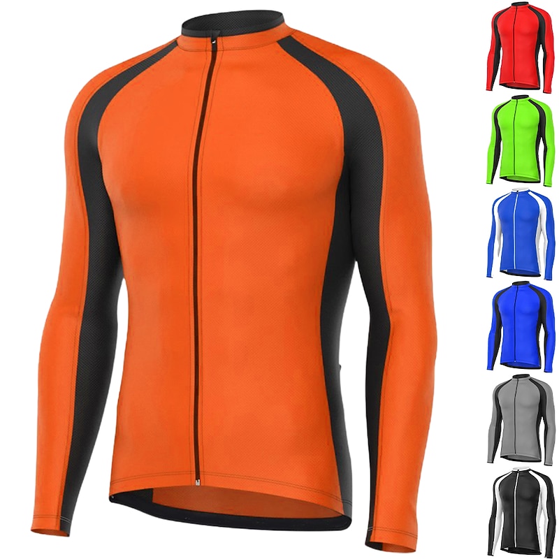Men's Cycling Jersey Color Block Long Sleeve Bike Jersey Top with 3 Rear Pockets Mountain Bike MTB Road Bike Cycling Quick Dry Reflective Strips Back Pocket Moisture Wicking Sports Black Red Blue