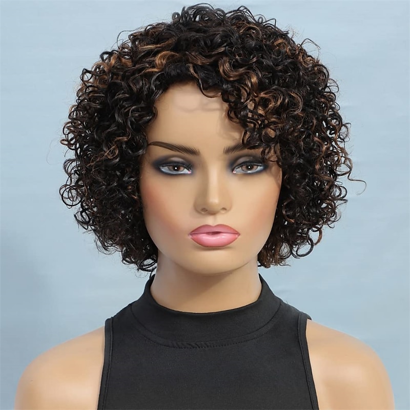 Ombre Short Curly Wigs For Black Women Short Curly Wigs Highlighted Piano Color Side Part Wigs For Older Women