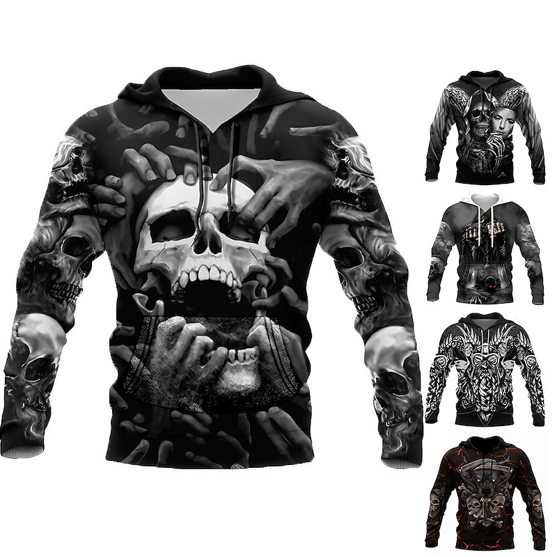 Men's Skull Graphic Prints Hoodie Hoodies Sweatshirt Streetwear Designer Long Sleeve Hooded Daily Sports Black Orange Print Spring &  Fall Designer