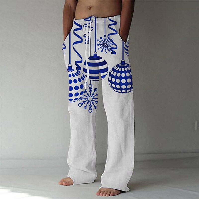 Christmas Men's Lanterns Pants Trousers Drawstring Elastic Waist Casual Party Evening Wear Christmas Party Beach Wear Straight Leg Trousers 3D Print White Blue Green4