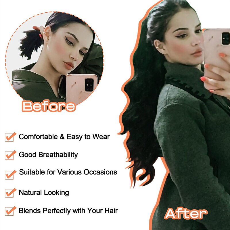 Ponytail Extension Drawstring Long Wavy Pony Tail for Black Women Natural Soft Clip in Ponytail Hair Extension Synthetic Heat Resistant Hairpiece 26 Inch 160 Gram Chocolate Brown with Blonde Hi4